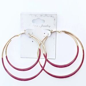 Mauve And Gold Fashion Double Hoop Earrings